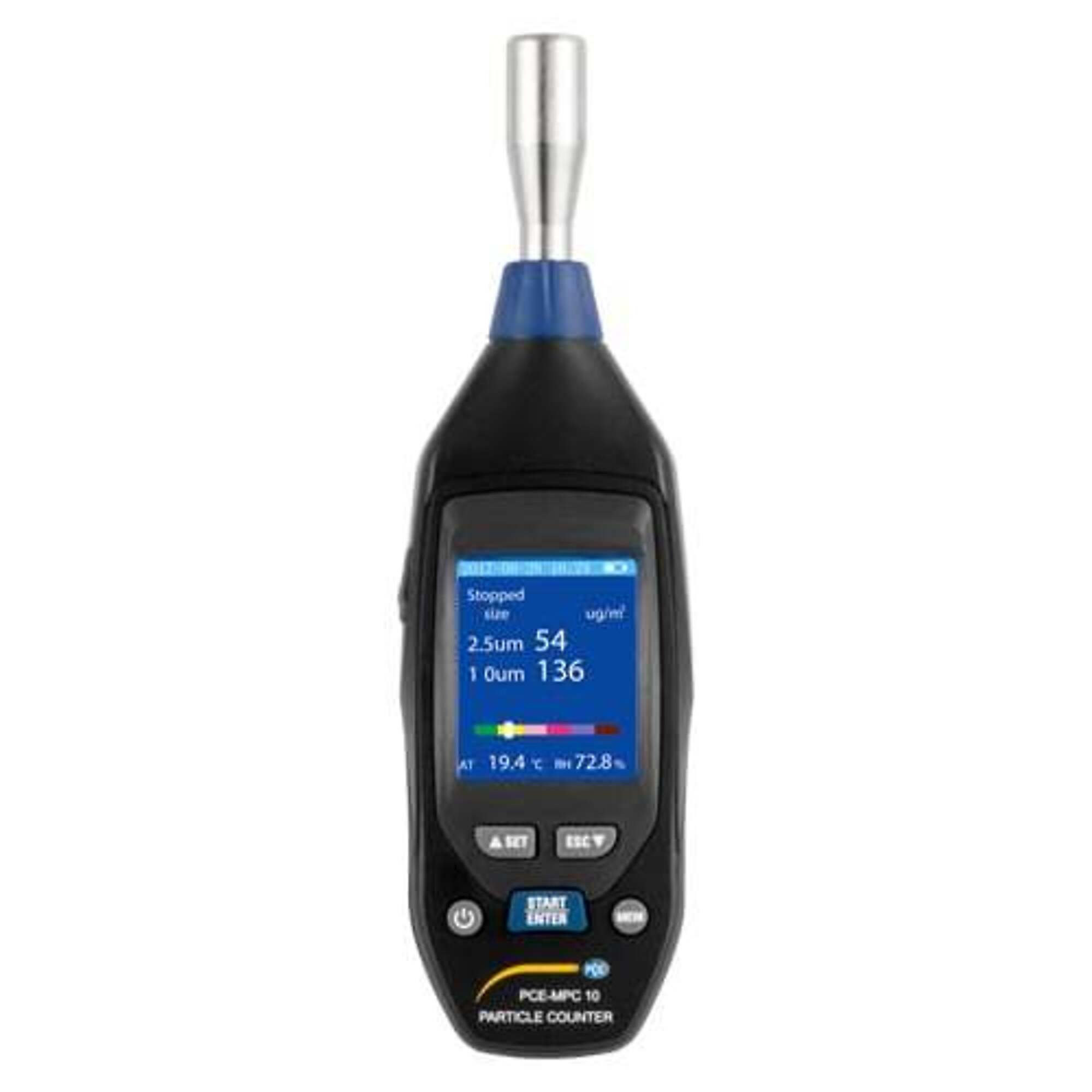 PCE Portable Handheld Particle Counter — Measures Air Temperature and Relative Humidity, Model# PCE-MPC 10